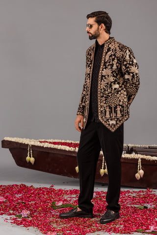 Pichwai Black Jodhpuri Set
