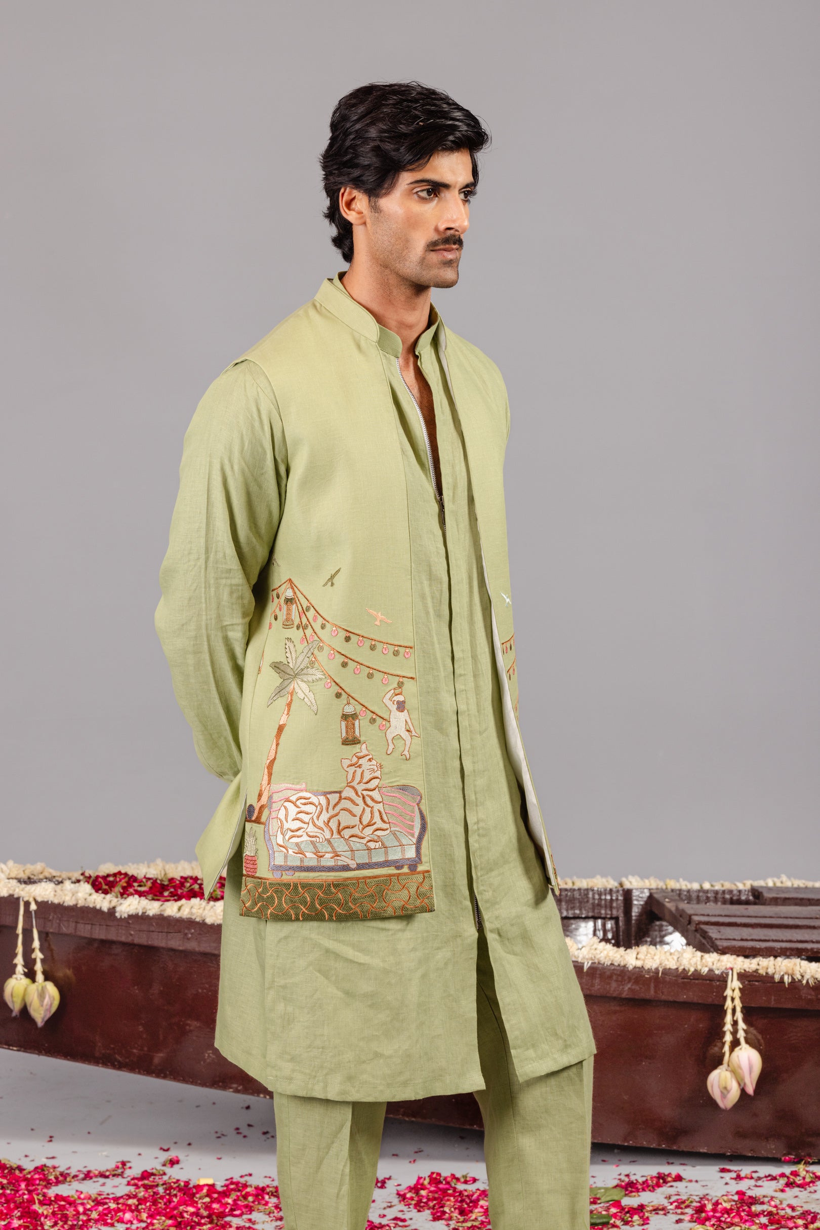 front open kurta with cigarette pants Maroon Textured Silk Front Slit Kurta Pant Set