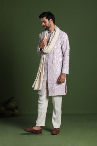 Vikram Mauve Purple front open kurta set with Dupatta