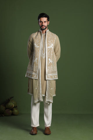 Siddharth Mehandi Kurta Set with Jacket and Dupatta