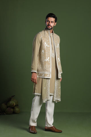 Siddharth Mehandi Kurta Set with Jacket and Dupatta