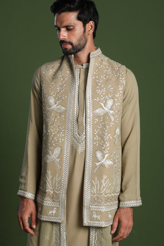 Siddharth Mehandi Kurta Set with Jacket and Dupatta