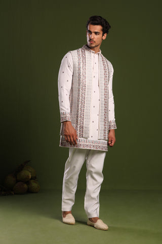 Kshitij White Jacket kurta set with trouser