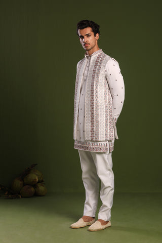 Kshitij White Jacket kurta set with trouser