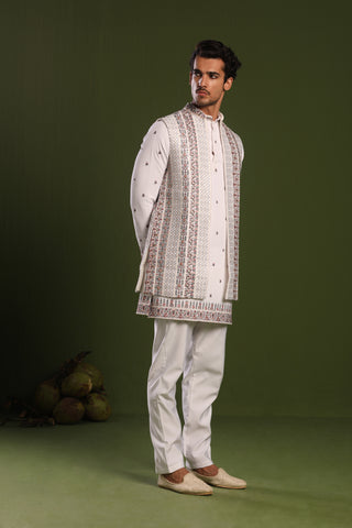 Kshitij White Jacket kurta set with trouser