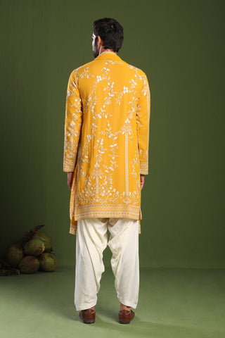 Rishabh Chawla in Ishaan Haldi Kurta Patiyala Set with Dupatta