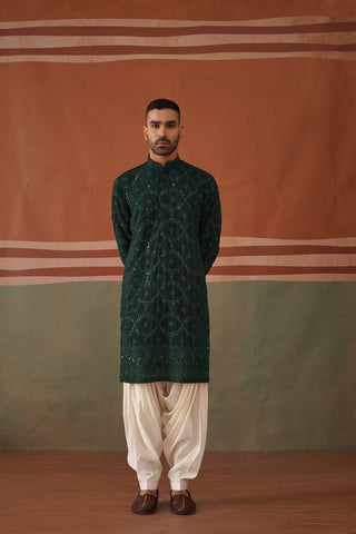 Munawar Faruqui in Zenith Embroidered Mehandi Green Kurta Patiyala Set With Dupatta