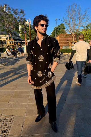 Vishal Pandey in Taj Black Short Kurta Set with Pants