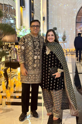 Ashneer Grover in Sanjh Cutdana Black Short Kurta Set with Pants