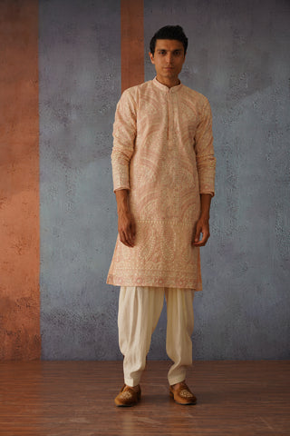 Ovais - Peach Embroidered Kurta Set with Dupatta