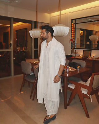 Rithvik Dhanjani in Loka off White handwork Kurta set with patiyala and dupatta