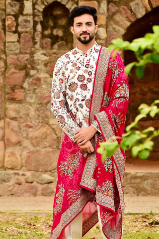 Mohd Maaz Khan in Noor Ivory Kurta Set with Patiyala and Dupatta