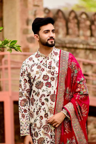 Mohd Maaz Khan in Noor Ivory Kurta Set with Patiyala and Dupatta