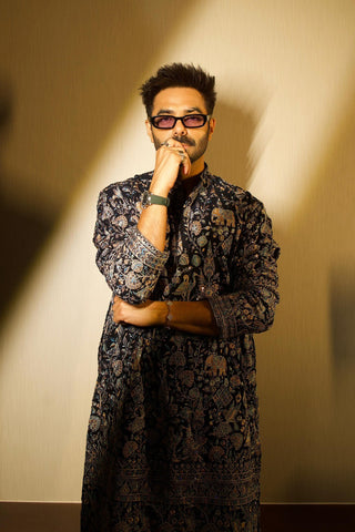 Aparshakti Khurana in Nawab Navy Blue Kurta Set with Patiyala and Dupatta