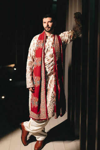 Mikhael Kantroo in Noor Ivory Kurta Set with Patiyala and Dupatta