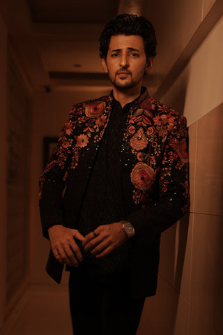 Darshan Raval in Viren Black Jodhpuri Set with Shirt and Trouser