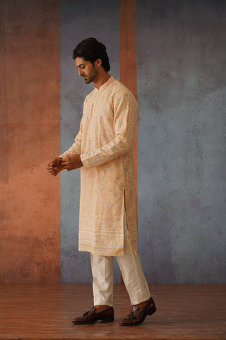 Dhyay - Peach Embroidered Kurta Trouser Set