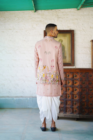 Leela Real mirror work Pink kurta jacket Set With Dhoti And Dupatta