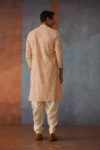 Ovais - Peach Embroidered Kurta Set with Dupatta