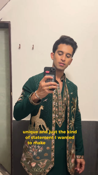 Aayush Keshri in FOREST BOTTEL GREEN KURTA JACKET SET