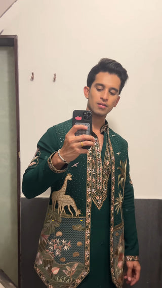 Aayush Keshri in FOREST BOTTEL GREEN KURTA JACKET SET