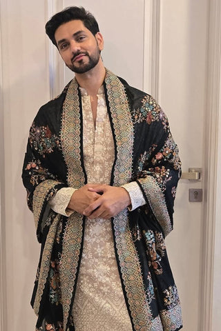 Shakti Arora in Faiz Beige Kurta Set with Patiyala and Dupatta