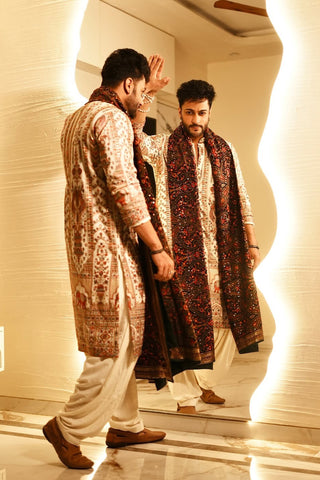 Shalin Bhanot in Mughal Ivory Kurta Set with Patiyala and Dupatta