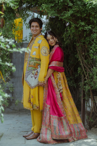 Adarsh Suyal in Musafir Haldi Kurta Jacket Set with Trousers and Dupatta