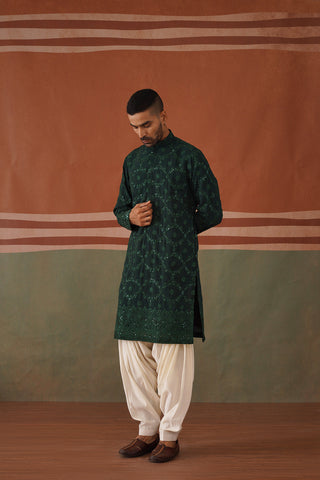 Munawar Faruqui in Zenith Embroidered Mehandi Green Kurta Patiyala Set With Dupatta