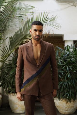 Gaman Brown Pure Linen Suit Set