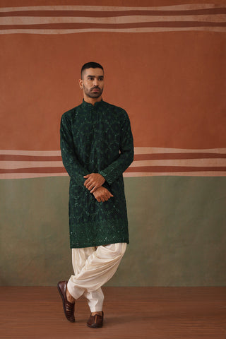 Munawar Faruqui in Zenith Embroidered Mehandi Green Kurta Patiyala Set With Dupatta