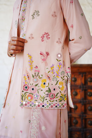 Leela Real mirror work Pink kurta jacket Set With Dhoti And Dupatta