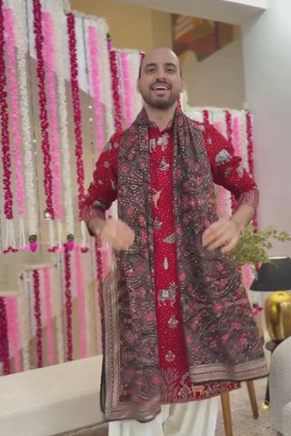 Devansh Kamboj in Tanmay Bhat in PICHWAI RED DHOTI KURTA SET