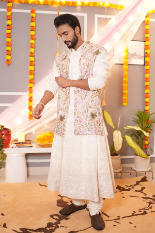Vivek Keshari in Phoolpankh Pink Jacket Anarkali Set