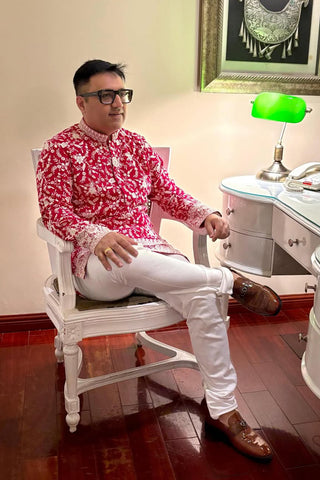 ASHNEER GROVER IN GULBAHAAR HOT PINK SHORT KURTA SET