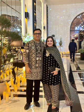 ASHNEER GROVER IN SANJH CUTDANA BLACK SHORT KURTA SET
