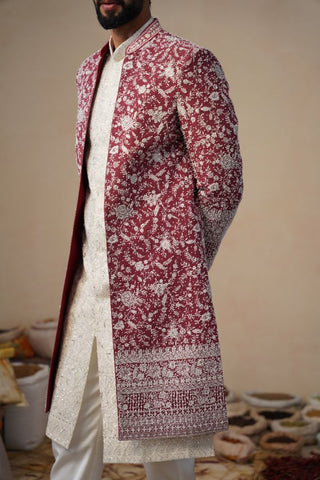 GULBAHAR CUTDANA MAROON INDOWESTERN SET