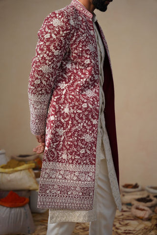GULBAHAR CUTDANA MAROON INDOWESTERN SET