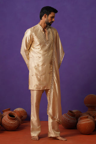 ZOHAYR BEIGE V-NECK MIRROR KURTA DUPATTA SET