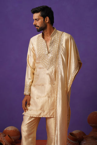ZOHAYR BEIGE V-NECK MIRROR KURTA DUPATTA SET