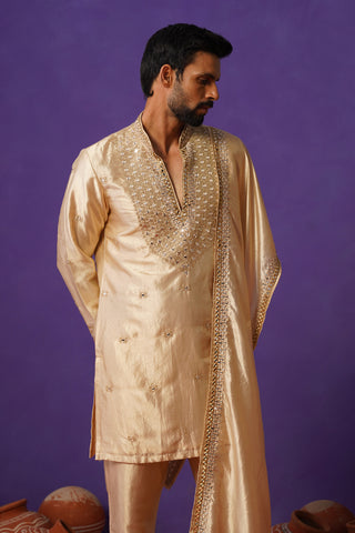 ZOHAYR BEIGE V-NECK MIRROR KURTA DUPATTA SET