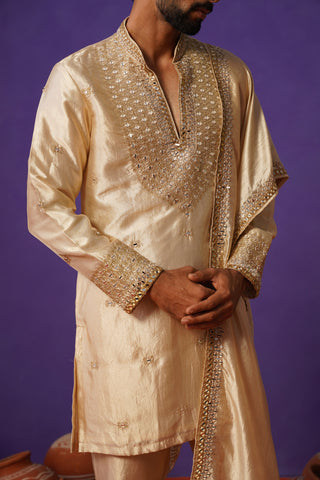 ZOHAYR BEIGE V-NECK MIRROR KURTA DUPATTA SET