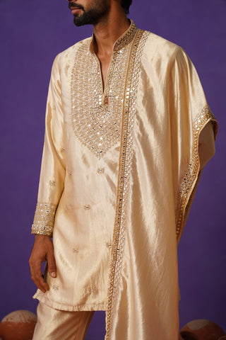 ZOHAYR BEIGE V-NECK MIRROR KURTA DUPATTA SET