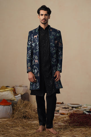 PRABAL NAVY BLUE INDOWESTERN SET