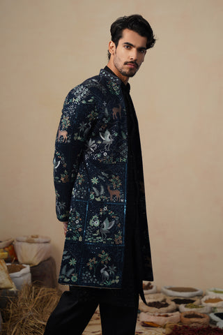 PRABAL NAVY BLUE INDOWESTERN SET