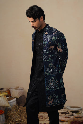 PRABAL NAVY BLUE INDOWESTERN SET