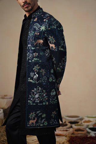 PRABAL NAVY BLUE INDOWESTERN SET