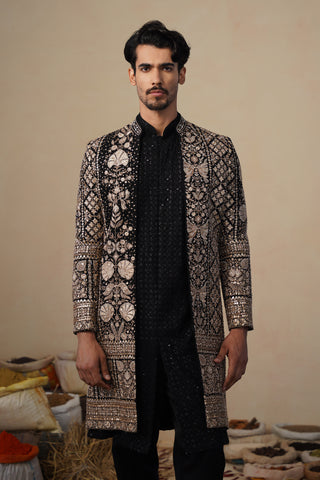 SANJH CUTDANA BLACK INDOWESTERN SET