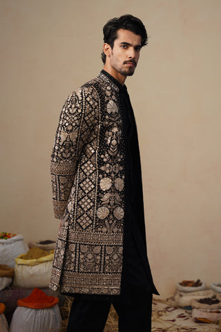 SANJH CUTDANA BLACK INDOWESTERN SET