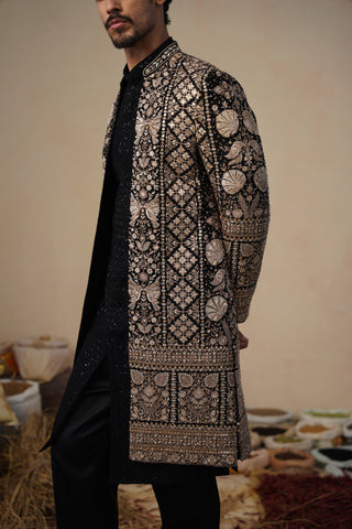 SANJH CUTDANA BLACK INDOWESTERN SET